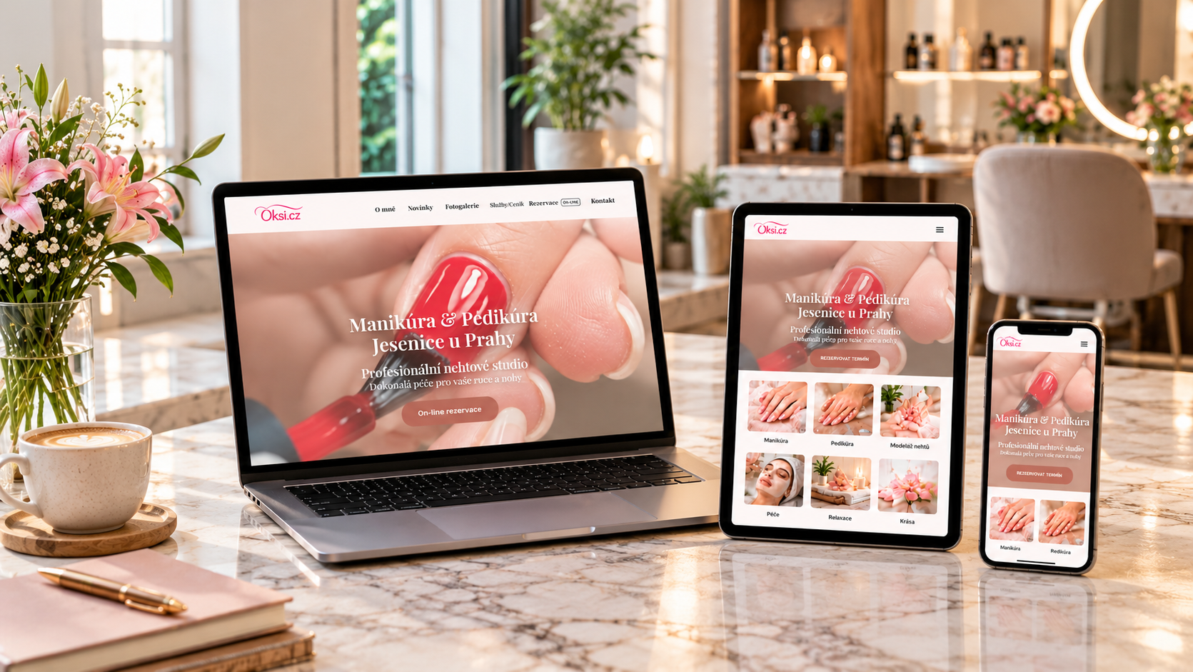 Ukázka moderního webu pro beauty salon na různých zařízeních
